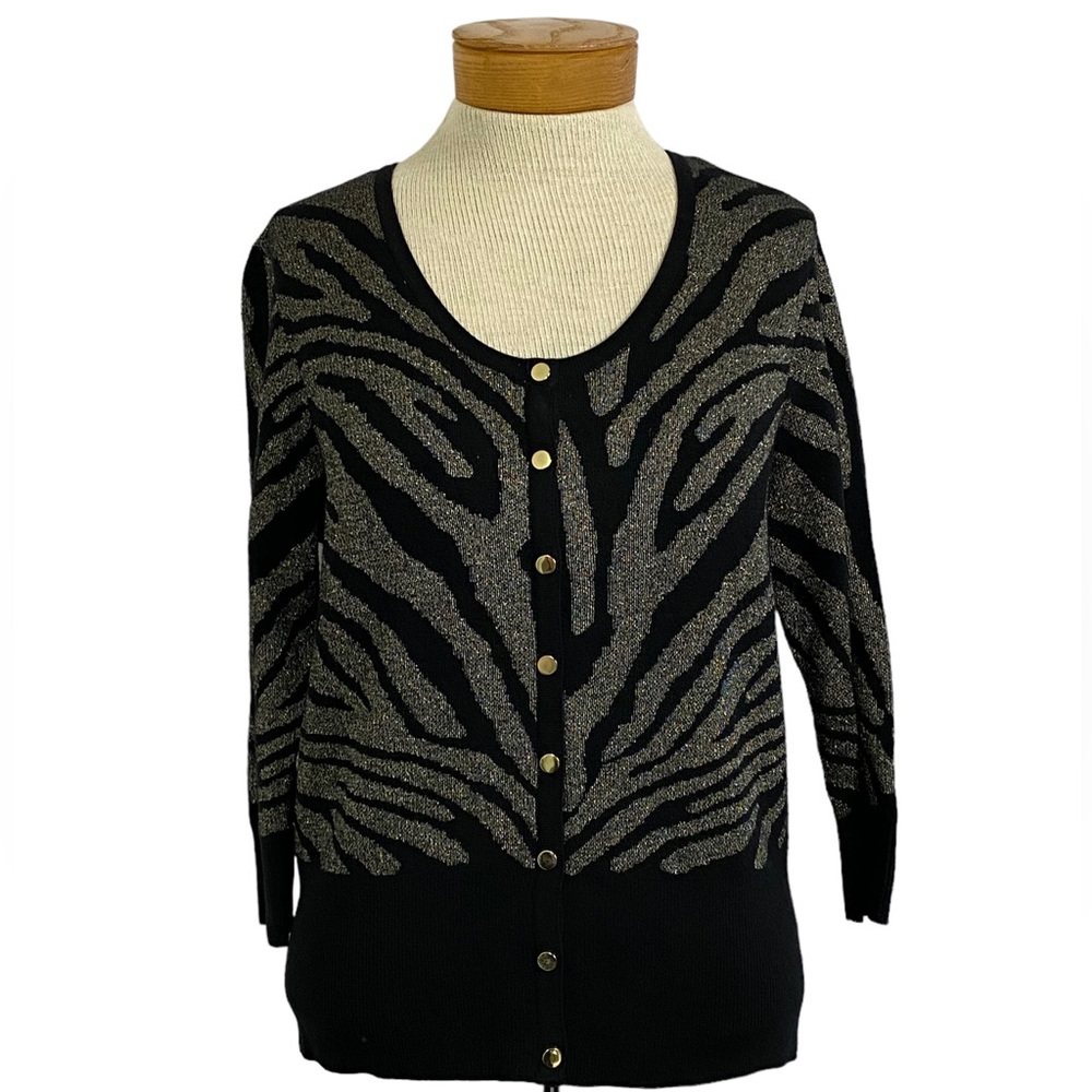 Rafaella PETITE Small Black Platinum Metallic Zebra Cardigan